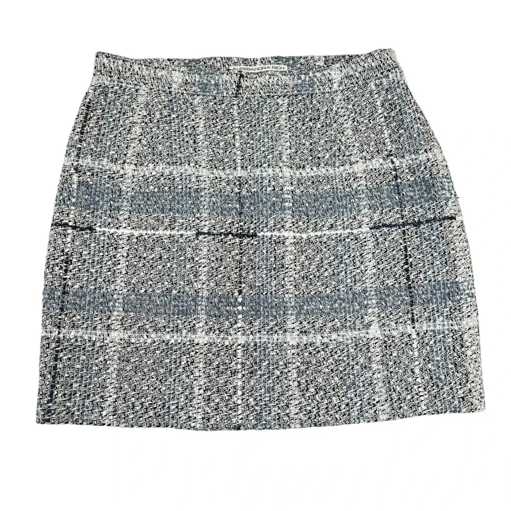 Alessandra Rich Tweed Plaid‎ Mini Skirt Size US 6/ AR 42/ FR 38 Gray Blue